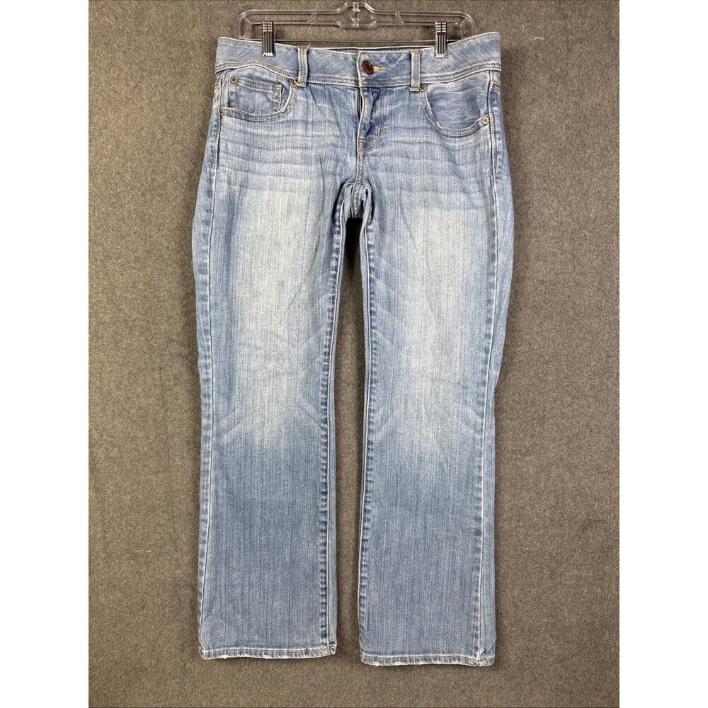 American Eagle Stretch Slim Boot Jeans Women 8S Blue Light Wash Low Rise #9